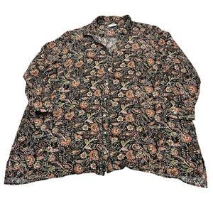 J‎ Jill Top Womens 2X Dark Floral Button Down Chiffon Lightweight Blouse Office